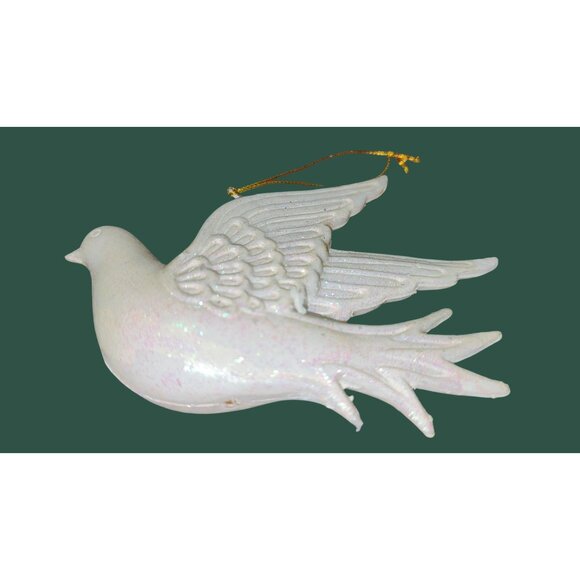 Vintage White Glitter Dove Hanging Ornaments Set Of 2 Gold Strings - Picture 8 of 9